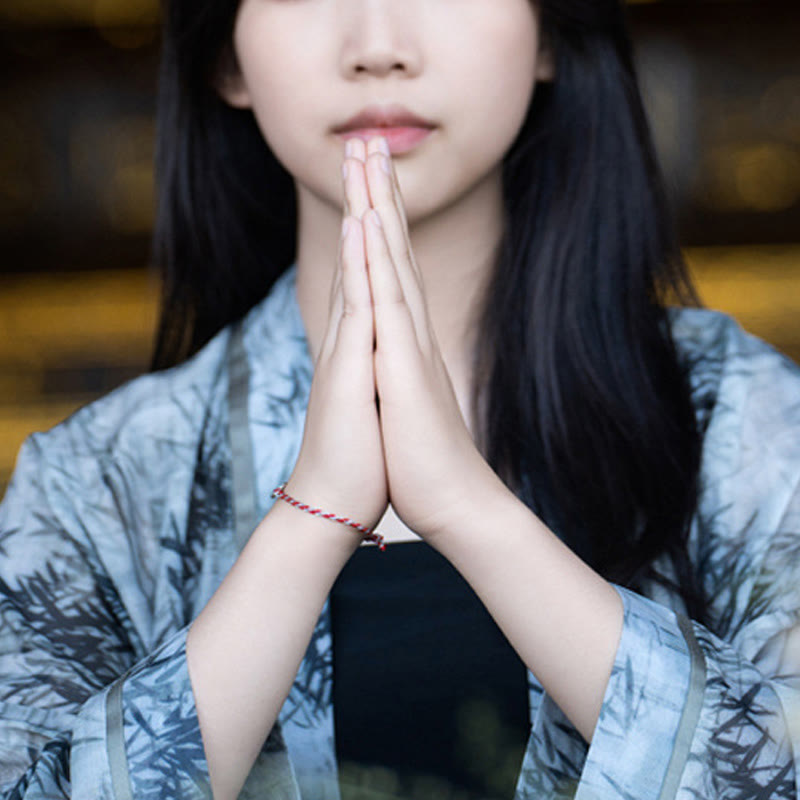 Buddhist Blessing 925 Sterling Silver Peace Buckle Luck String Bracelet