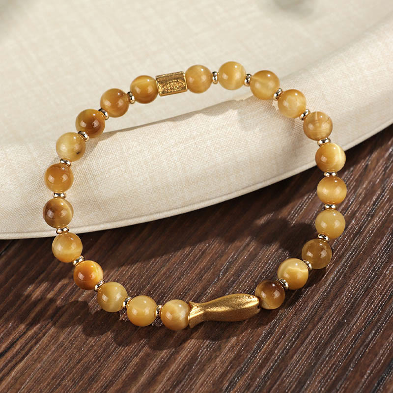 Buddhist Blessing Tiger Eye Koi Fish Courage Bracelet