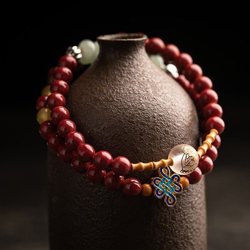 Buddhist Blessing Chinese Zodiac Natal Buddha Red Agate Small Leaf Red Sandalwood Cinnabar Amulet Blessing Double Wrap Bracelet