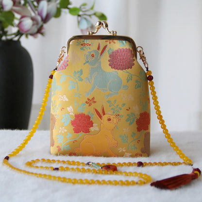 Buddhist Blessing Retro Chinese Embroidery Pearl Chain Crossbody Bag Shoudler Bag
