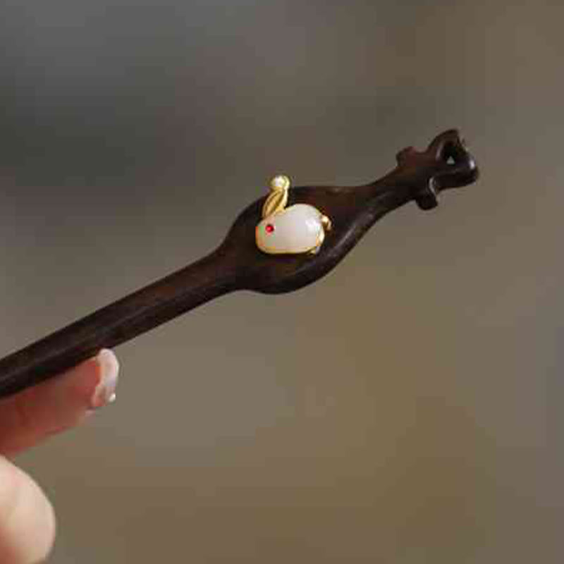 Buddhist Blessing Auspicious Cloud Sandalwood Rabbit Protection Hairpin