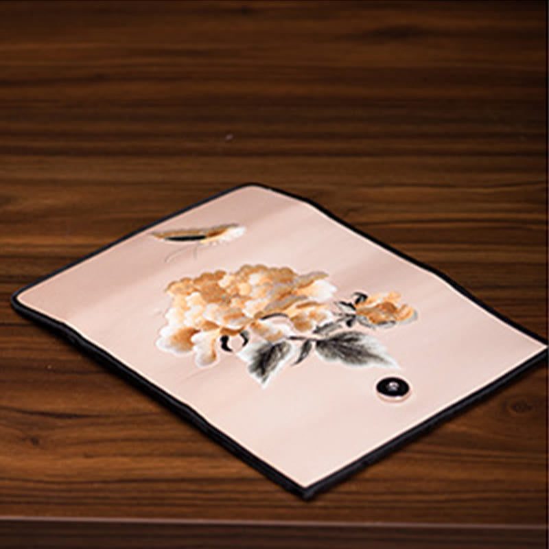 Buddhist Blessing Peony Flower Su Embroidery Journey Shopping Long Purse Handbag