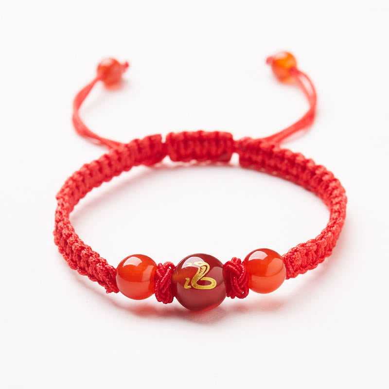Buddhist Blessing Natural Red Agate Chinese Zodiac Red String Braided Protection Luck Bracelet