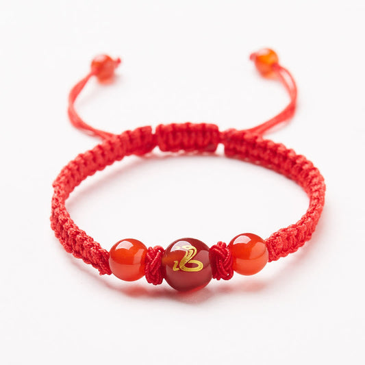 Buddhist Blessing Natural Red Agate Chinese Zodiac Red String Braided Protection Luck Bracelet