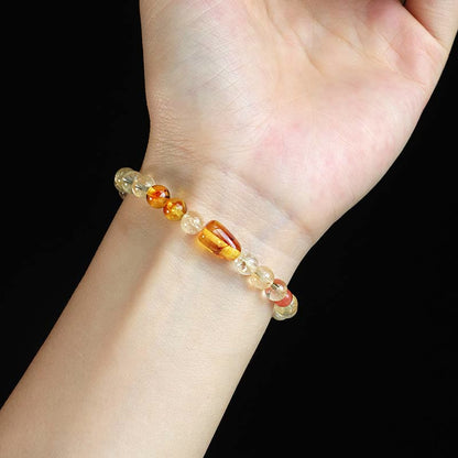 Buddhist Blessing Natural Citrine Pearl Topaz White Crystal Protection Bracelet