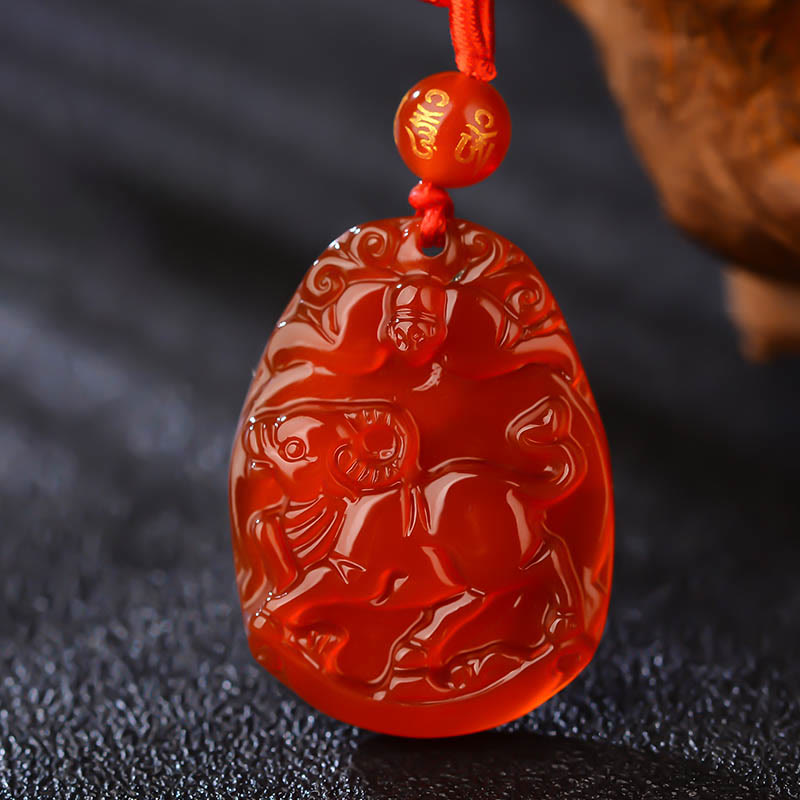 Buddhist Blessing Chinese Zodiac Red Agate Calm Necklace Pendant