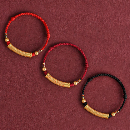 Buddhist Blessing Handmade Alloy Heart Sutra Protection Strength Rope Bracelet Anklet