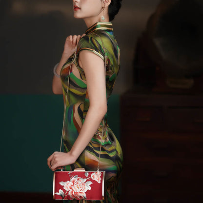 Buddhist Blessing Carnation Peony Begonia Su Embroidery Wedding Shopping Purse Handbag Crossbody Bag