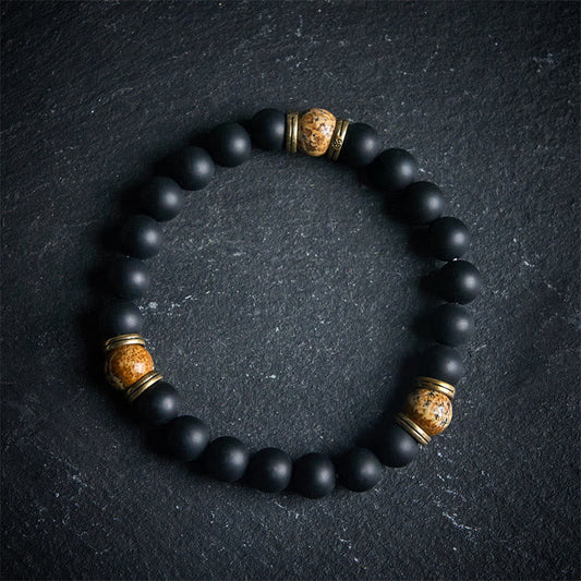 Buddhist Blessing Natural Frosted Black Onyx Picture Jasper Fortune Bracelet