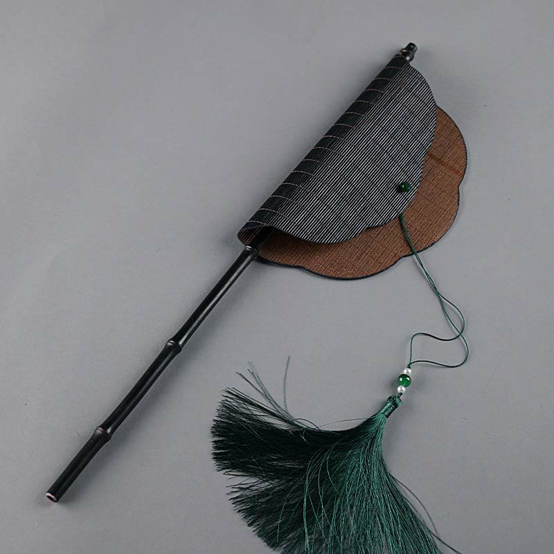 Buddhist Blessing Chinese Style Handmade Bamboo Long Handle Portable Curlable Fan