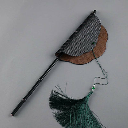 Buddhist Blessing Chinese Style Handmade Bamboo Long Handle Portable Curlable Fan