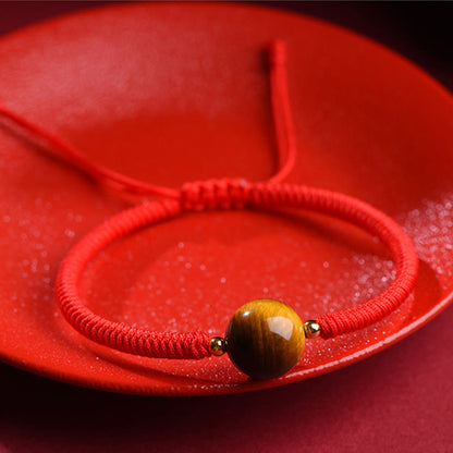 Buddhist Blessing Handmade Tiger Eye Bead Luck Protection Rope Bracelet