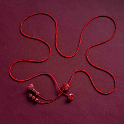 Buddhist Blessing Natural Cinnabar Chinese Zodiac Ruyi Handle Fu Character Lotus Blessing Red String Belly Chain
