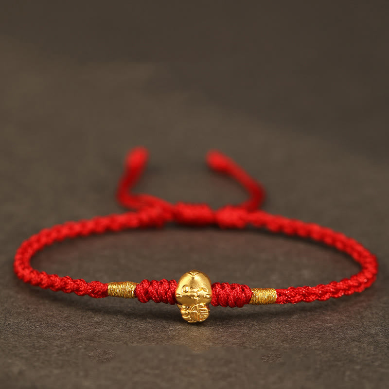 Buddhist Blessing 999 Gold Year of the Snake Handmade Fu Character Copper Coin Fortune Bracelet