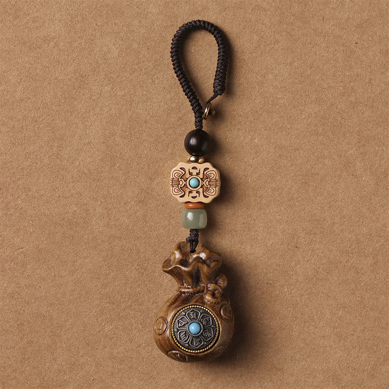 Buddhist Blessing Sandalwood Small Leaf Red Sandalwood Green Sandalwood Om Mani Padme Hum Calm Key Chain Phone Hanging Decoration