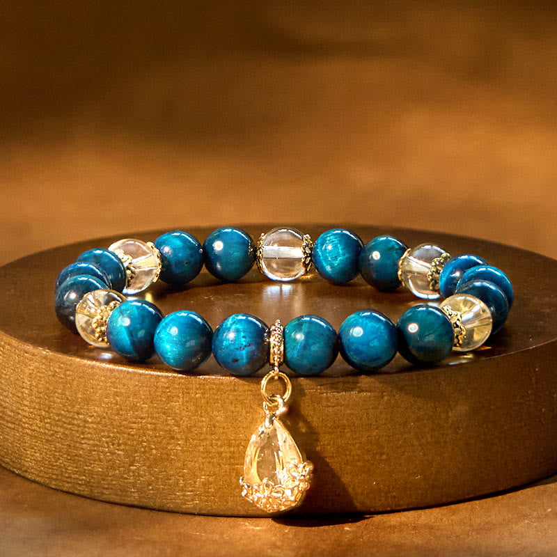 Buddhist Blessing Blue Tiger Eye White Crystal Water Drop Strength Bracelet