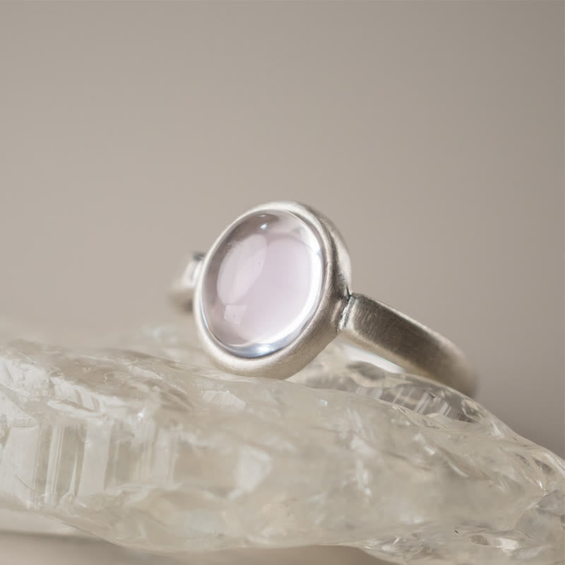 Buddhist Blessing Natural 925 Sterling Silver Pink Crystal Adjustable Warmth Ring
