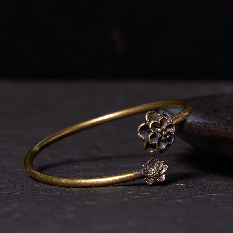 Buddhist Blessing Peach Blossom Copper Brass Healing Bracelet Bangle