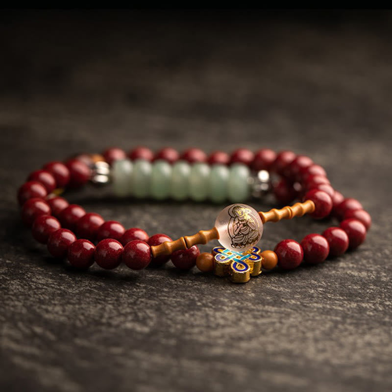 Buddhist Blessing Chinese Zodiac Natal Buddha Red Agate Small Leaf Red Sandalwood Cinnabar Amulet Blessing Double Wrap Bracelet