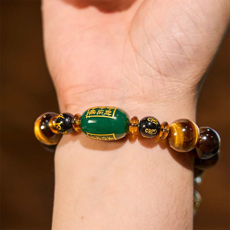 Buddhist Blessing Chinese Zodiac Tiger Eye White Crystal Courage Bracelet