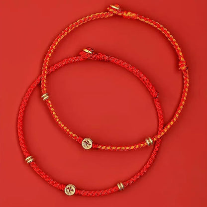 Buddhist Blessing Handmade Braided Red String 925 Sterling Silver Fu Character Luck Bracelet