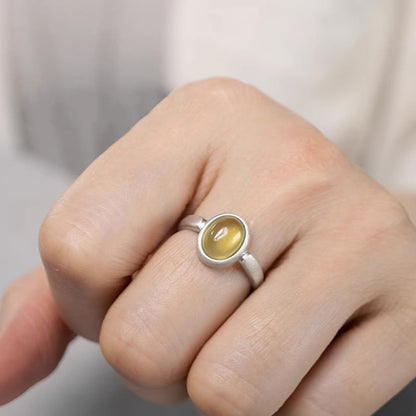 Buddhist Blessing Natural 925 Sterling Silver Prehnite Citrine Adjustable Happiness Ring