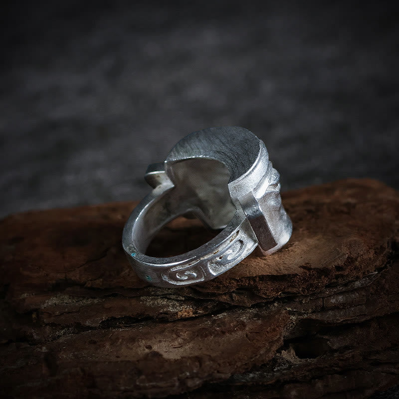 Buddhist Blessing 999 Sterling Silver Hand Casting Sanxingdui Mask Protection Ring