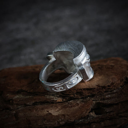 Buddhist Blessing 999 Sterling Silver Hand Casting Sanxingdui Mask Protection Ring