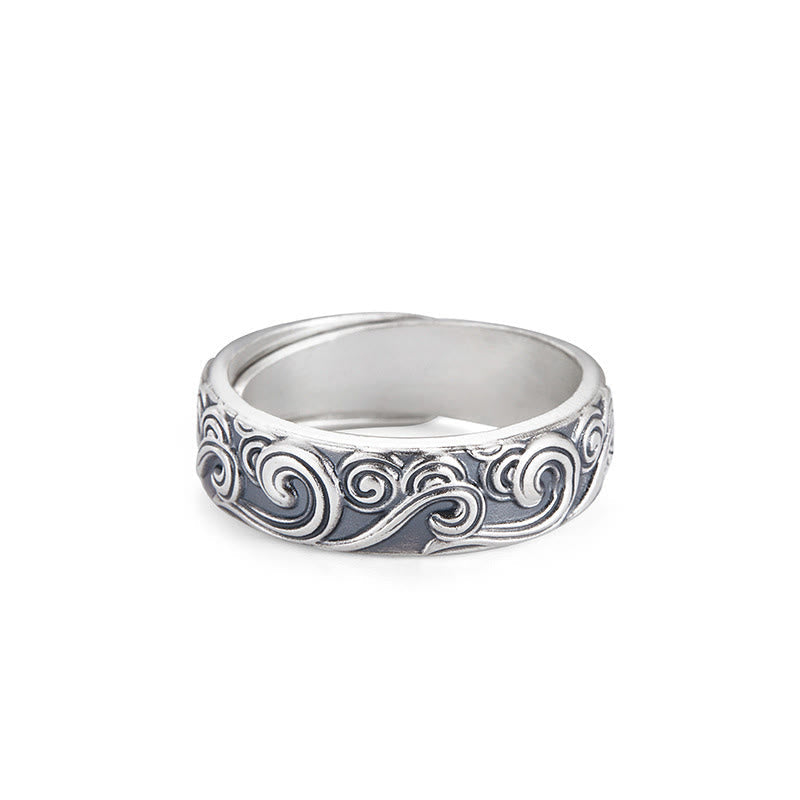 Buddhist Blessing 999 Sterling Silver Auspicious Clouds Engraved Blessing Adjustable Ring
