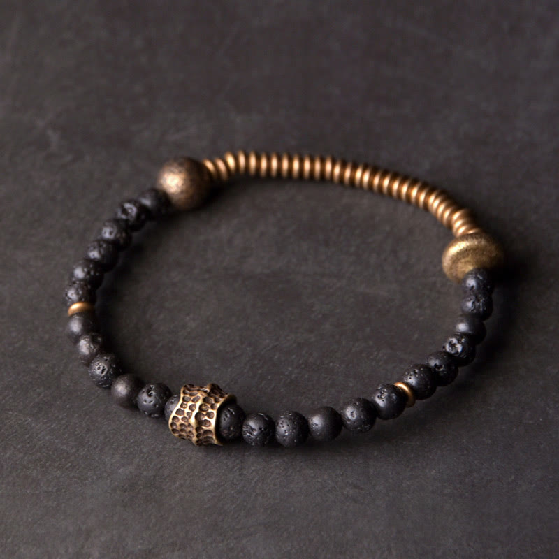 Buddhist Blessing Support Healing Lava Rock Beads Copper Bracelet