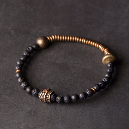 Buddhist Blessing Support Healing Lava Rock Beads Copper Bracelet