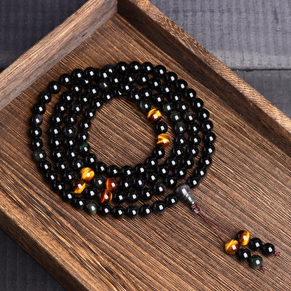 Buddhist Blessing 108 Mala Beads Black Obsidian lce Obsidian Fulfilment Bracelet