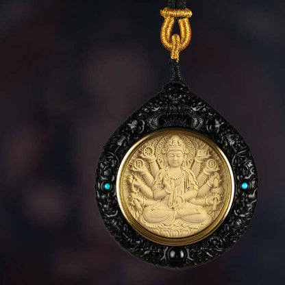 Buddhist Blessing Chinese Zodiac Natal Buddha Small Leaf Red Sandalwood Ebony Longevity Necklace Pendant