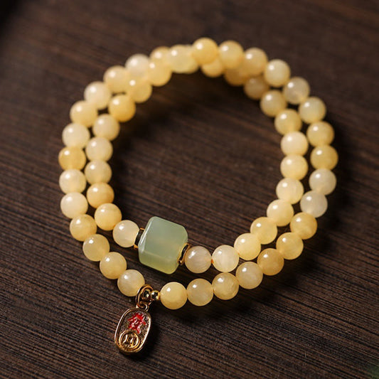 Buddhist Blessing Topaz Beads Jade Cube Double Circle Wealth Bracelet