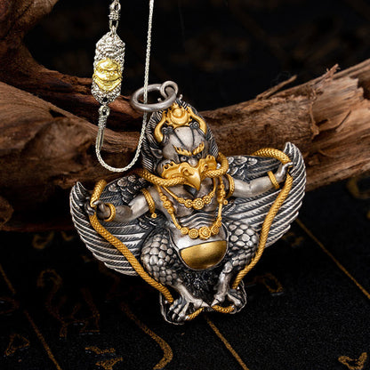 Buddhist Blessing 925 Sterling Silver Tibetan Garuda Bird Wisdom Necklace Pendant