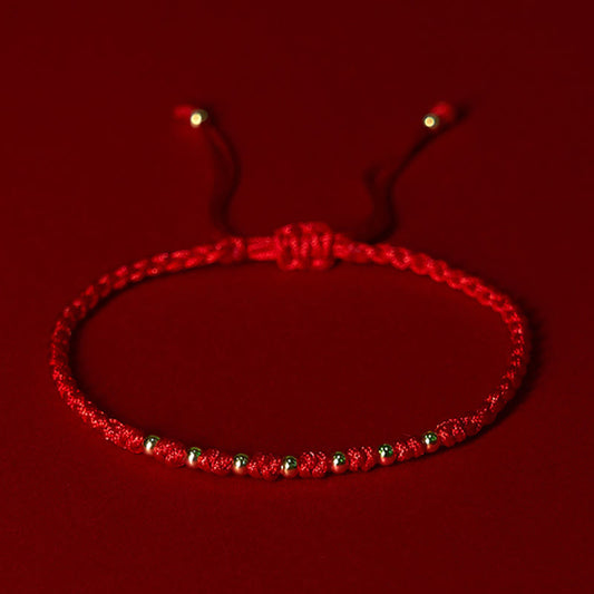 Buddhist Blessing 925 Sterling Silver Plated Gold Beads Red String Braided Protection Bracelet