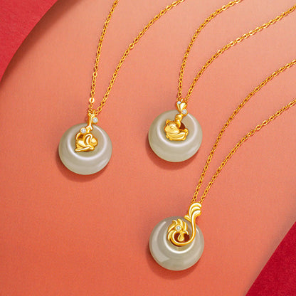 Buddhist Blessing Chinese Zodiac Hetian Jade 925 Sterling Silver Abundance Necklace Pendant