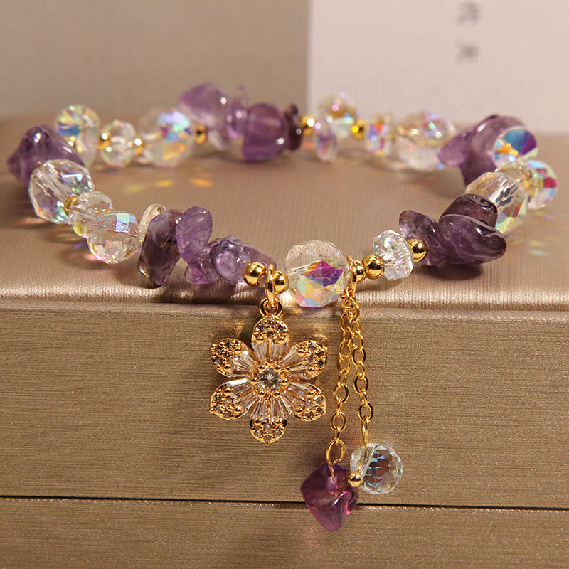 Buddhist Blessing Amethyst Citrine White Crystal Zircon Flower Spiritual Healing Bracelet
