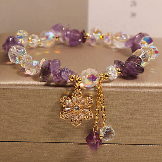 Buddhist Blessing Amethyst Citrine White Crystal Zircon Flower Spiritual Healing Bracelet