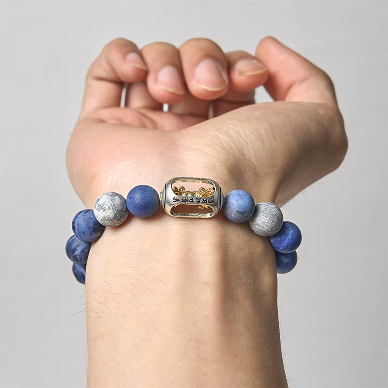 Buddhist Blessing Natural Sodalite Grey Jasper Om Mani Padme Hum Harmony Bracelet