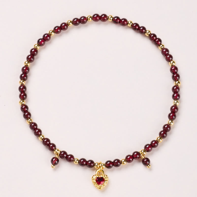 Buddhist Blessing Natural 4mm Garnet Copper Gold Plated Calm Anklet