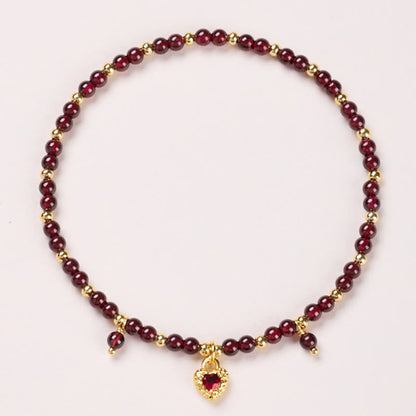 Buddhist Blessing Natural 4mm Garnet Copper Gold Plated Calm Anklet