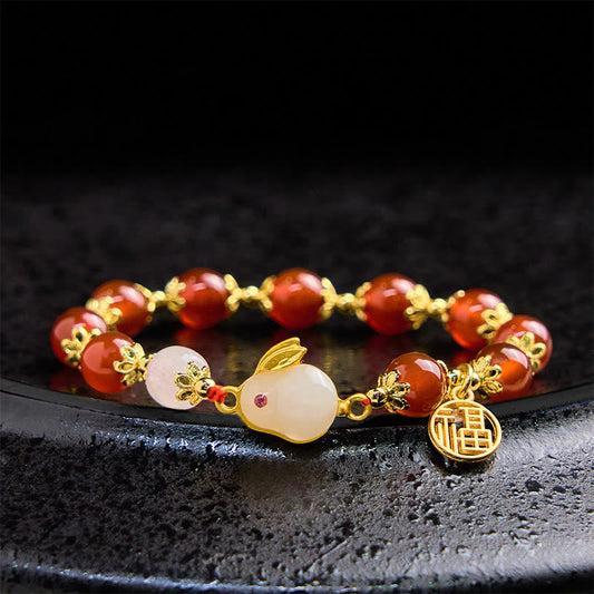 Buddhist Blessing Red Agate Chalcedony Rabbit Fu Character Confidence Bracelet