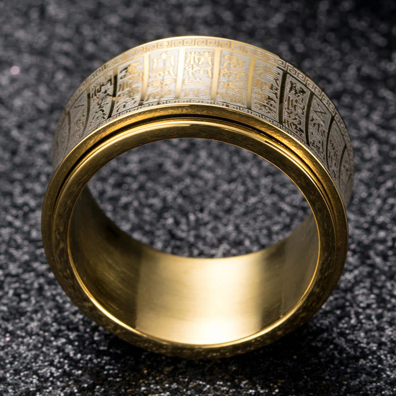 Buddhist Blessing Tibetan Seal Script Golden Light Mantra Titanium Steel Spinner Balance Ring