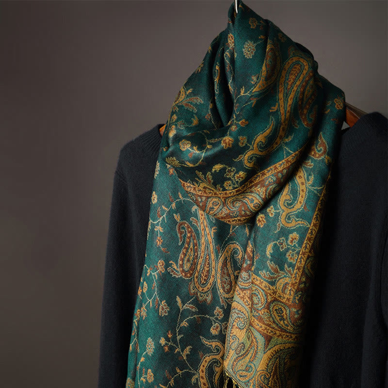 Buddhist Blessing Tibetan Cashew Flower Vine Print Tassels Shawl Fall Winter Soft Scarf Wrap