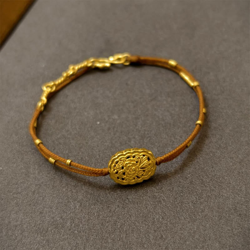 Buddhist Blessing Handmade Copper Gold Plated Peony String Balance Bracelet