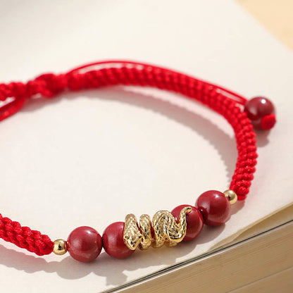 Buddhist Blessing Cinnabar Handmade Year Of Snake String Protection Braided Bracelet