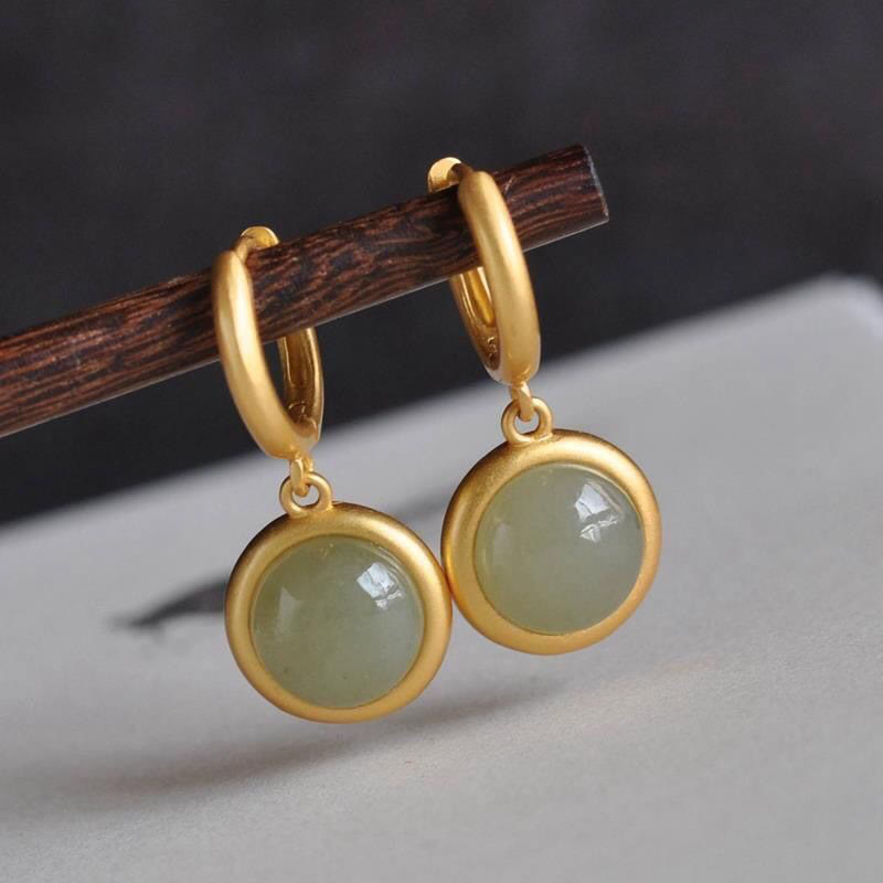 Buddhist Blessing 925 Sterling Silver White Jade Agate Prosperity Earrings