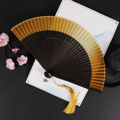 Buddhist Blessing Cranes Auspicious Clouds Solid Color Gradient Handheld Cotton Linen Fabric Bamboo Folding Fan
