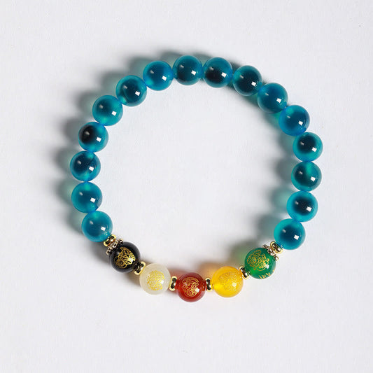 Buddhist Blessing Natural Colorful Candy Agate Five Gods Of Wealth Harmony Bracelet